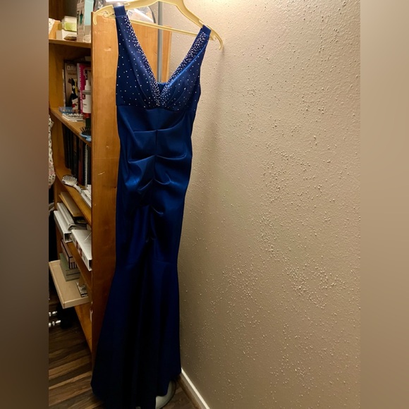 Cobalt blue mermaid gown with rhinestones, small - Picture 7 of 10
